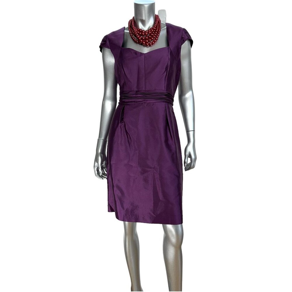 Adrianna Papell Purple Silk Cotton Blend Cocktail Bridesmaid Cap Sleeve Dress 14